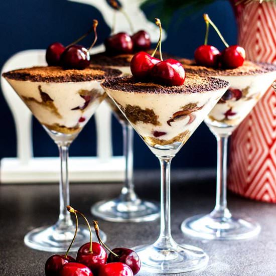 Vegan Tiramisu w/ Kirsch + Cherries