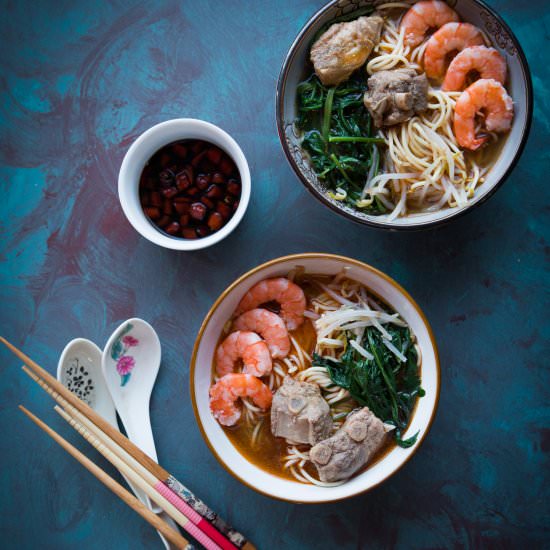 Singapore prawn pork ribs noodle