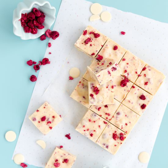 White Choc & Raspberry Fudge Slice