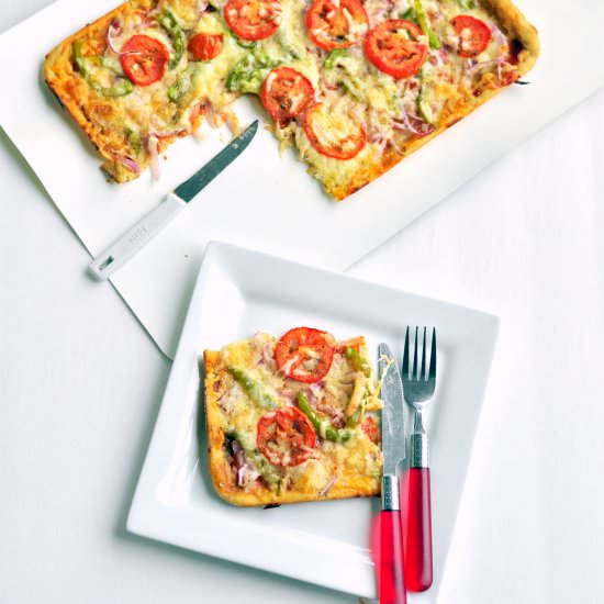 Capsicum Tomato and Onion Pizza