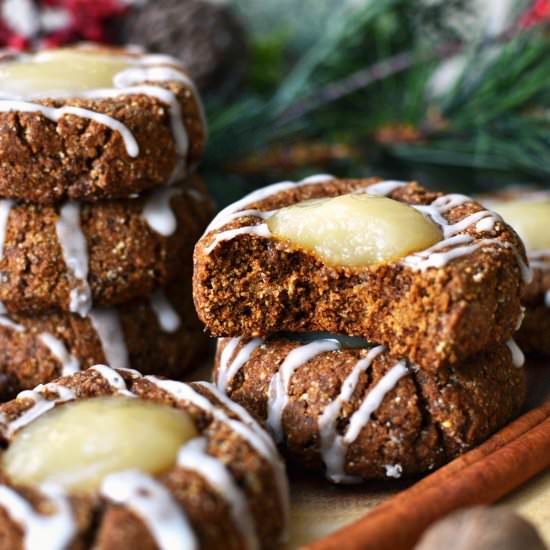 vegan gingerbread thumbprint cookie