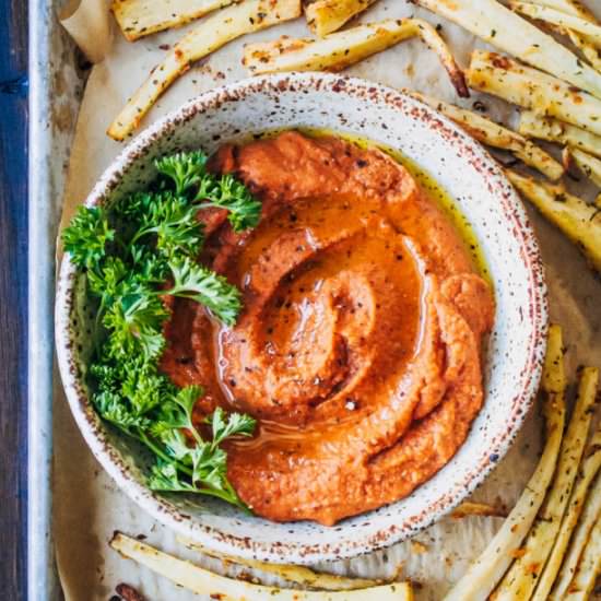 Parsnip Fries w/ Tomato Soup Hummus
