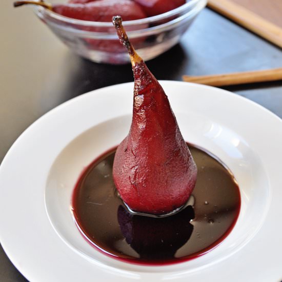 Poached Pears in Red Wine