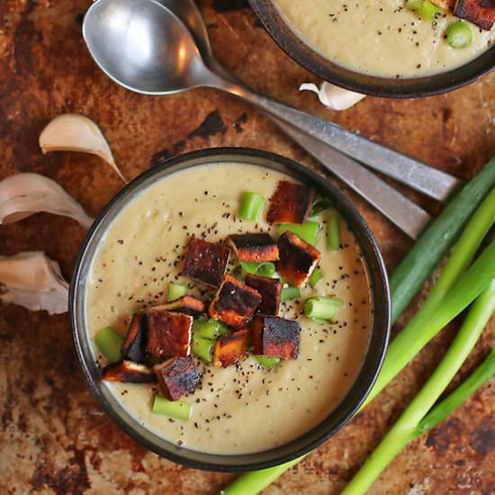 Cauliflower Soup with Tofu Bacon