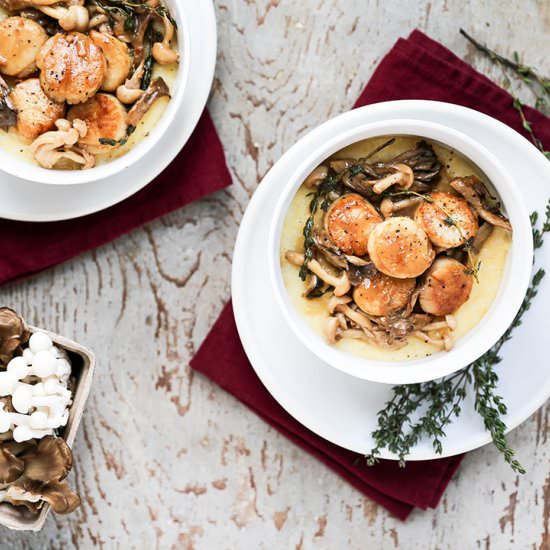 Scallops and Mushrooms over Polenta
