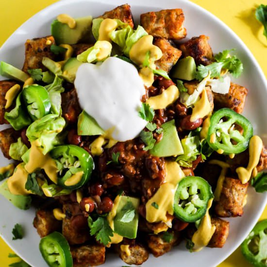 Loaded Vegan Chili Cheese Tots