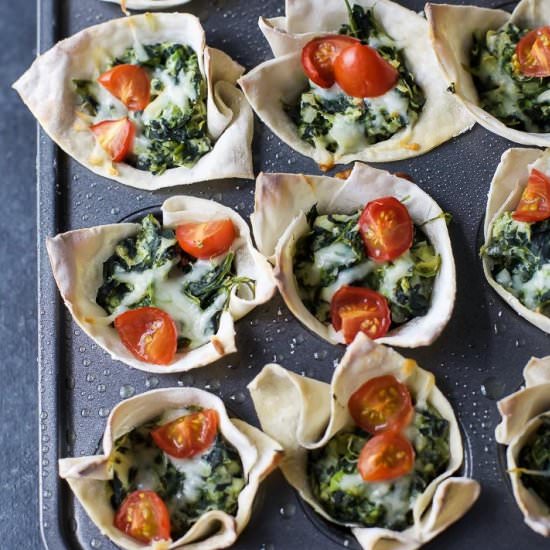 Spinach Artichoke Dip Wonton Bites