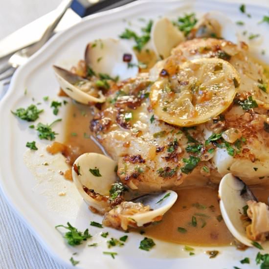 Hake with Clams and White Wine