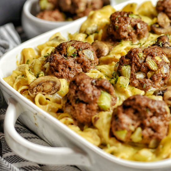 Creamy Meatball & Mushroom Bake
