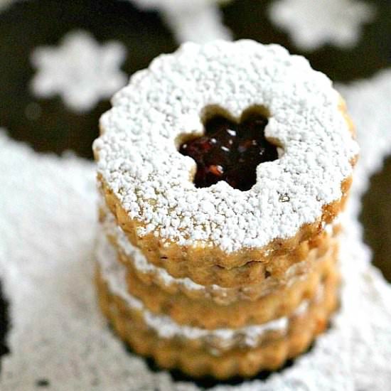 Walnut Raspberry Linzer Cookies