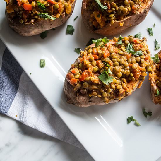 Lentil Curry Stuffed Sweet Potatoes