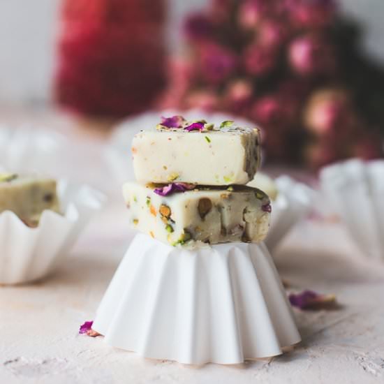 Pistachio Rose Chocolate Fudge