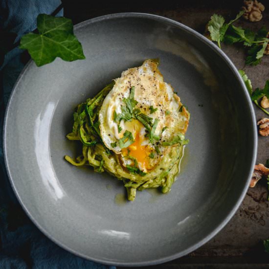 zoodles with avocado pesto and egg