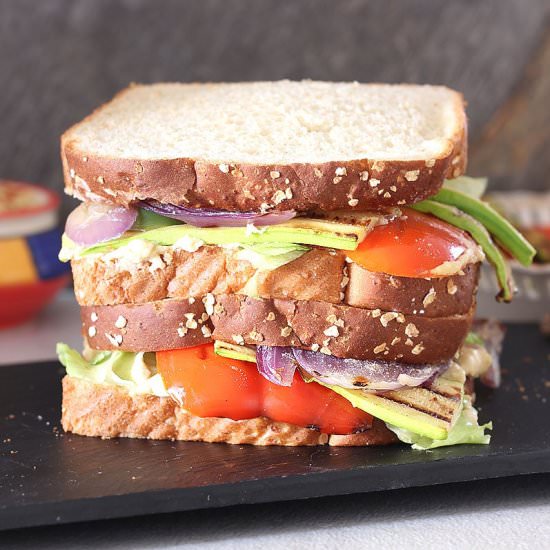 Grilled Veggie Hummus Sandwich