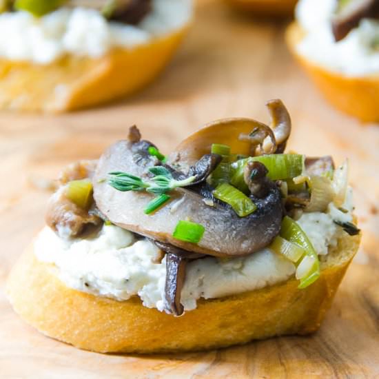 Wild Mushroom and Leek Crostini