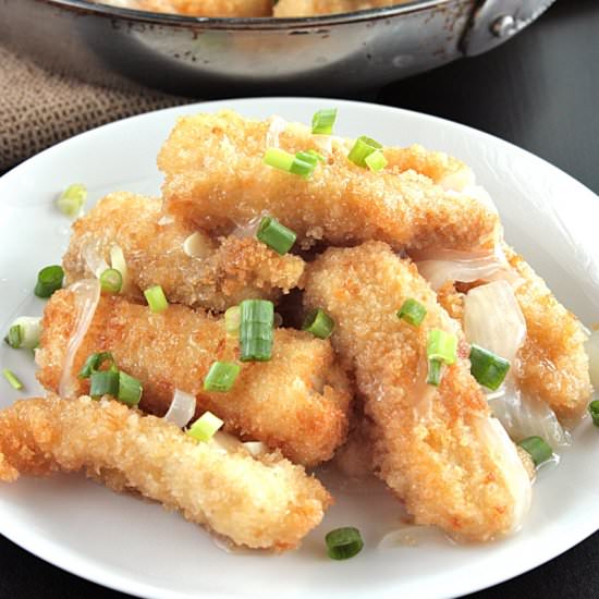 fried fish in honey lemon sauce