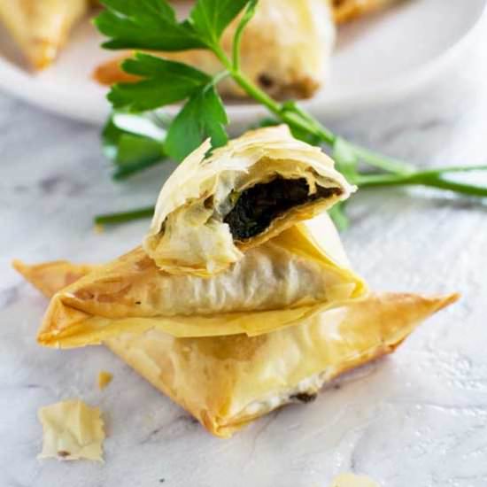 crispy mushroom filo triangles