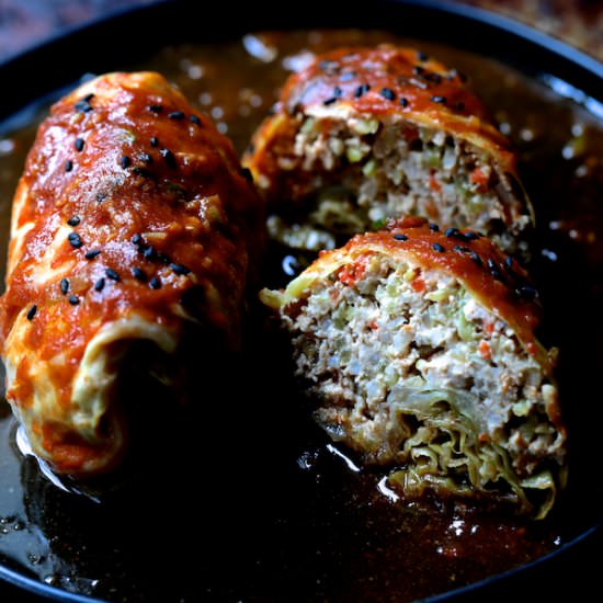 Spicy Asian Pork Cabbage Rolls