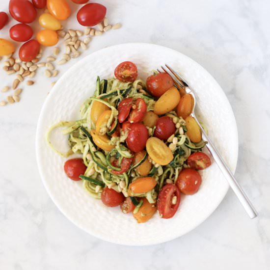 Pesto Zoodles with Cherry Tomatoes