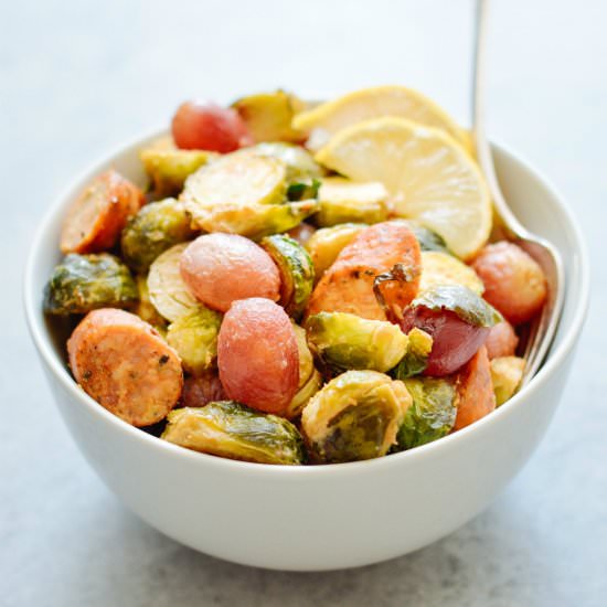 One Pan Sausage, Brussels & Grapes