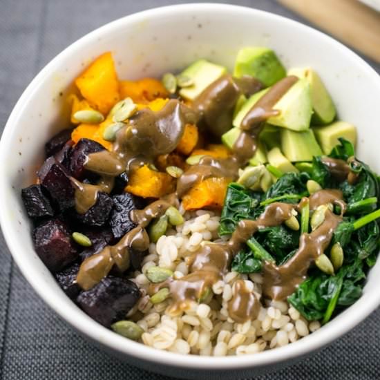 Roasted Winter Veggie Barley Bowls