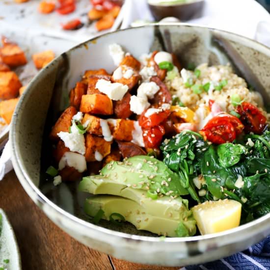 Grain Bowls with Garlicky Spinach