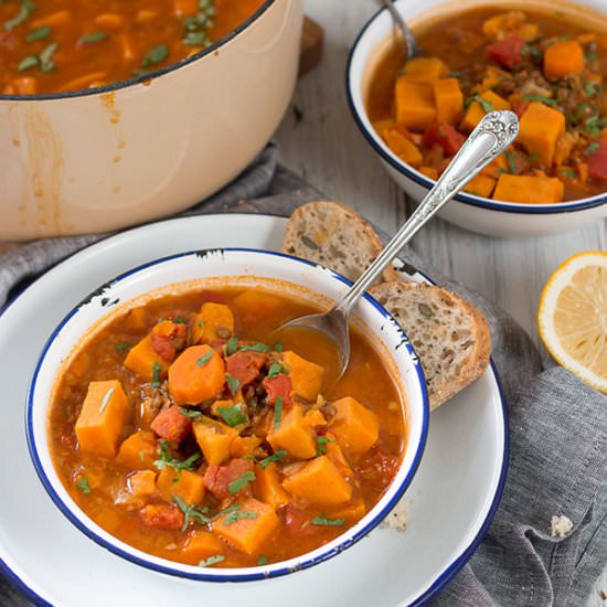 Moroccan Sweet Potato & Lentil Soup