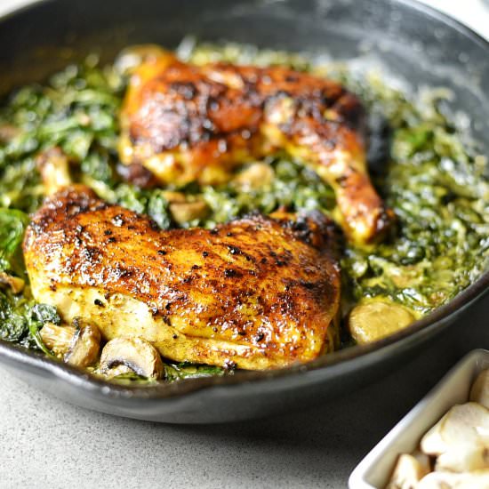 Roasted Cast Iron Chicken & Spinach