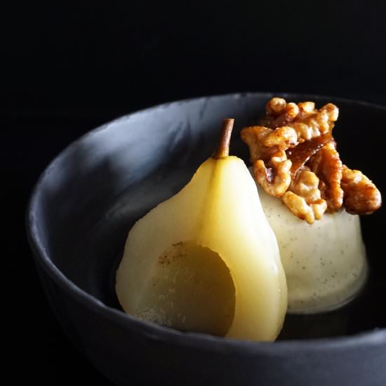 Poached Pear, Yogurt Panna Cotta