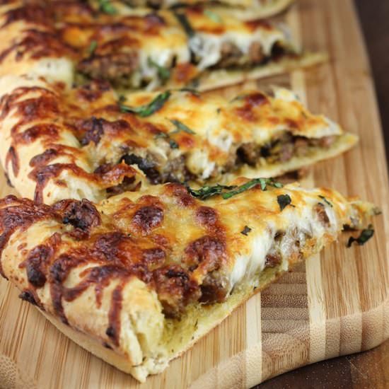 Sausage Mushroom Pesto Pizza
