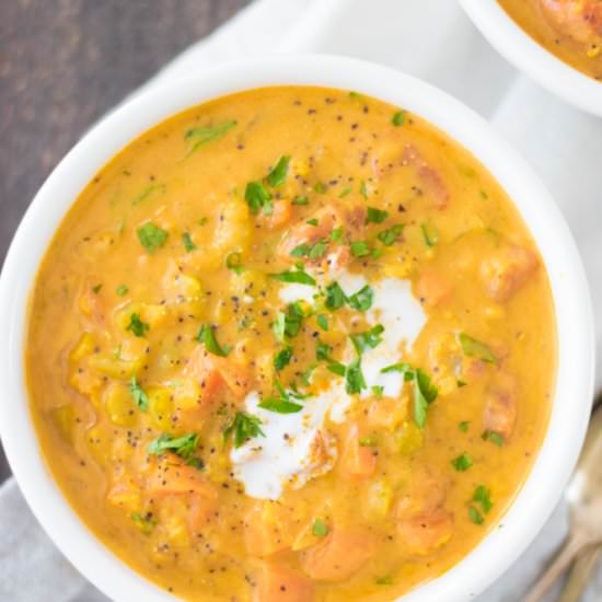 Red Lentil Creamy Vegetable Soup