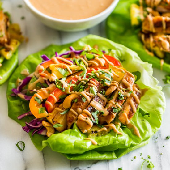 Rainbow Thai Chicken Lettuce Wraps