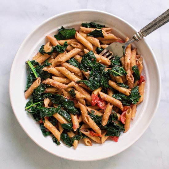 Chickpea Penne with Kale and Red Wine