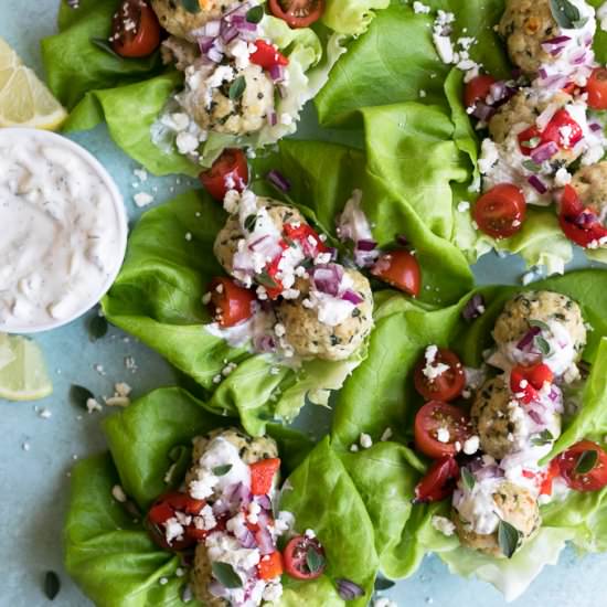 Greek Turkey Meatball Lettuce Wraps