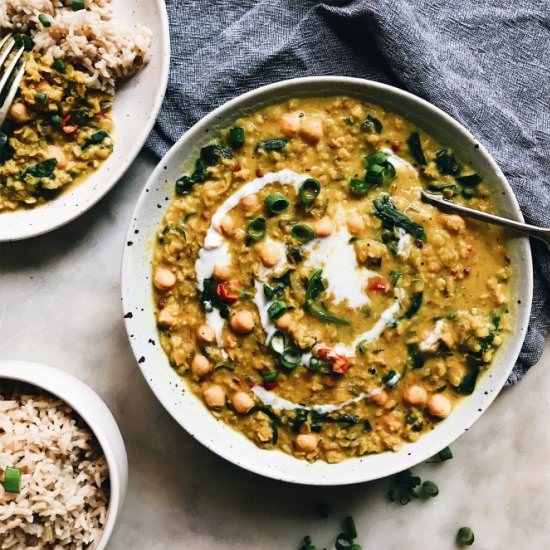 Fragrant Dahl w/ Chickpeas and Spinach