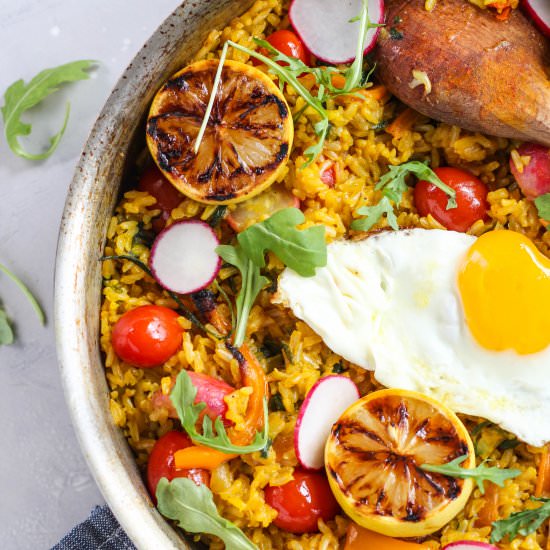 Vegetable Paella with Farm Egg