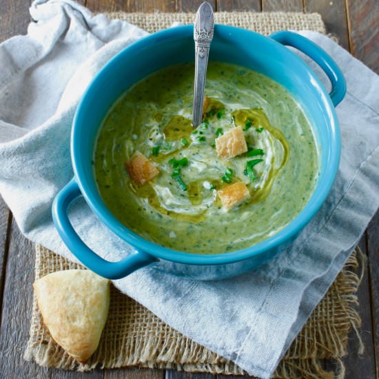 Cream of leek and watercress soup