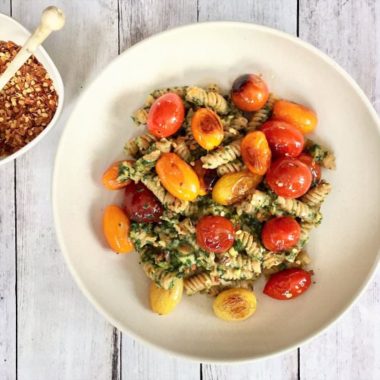 Red Lentil Pasta with Vegan Pesto