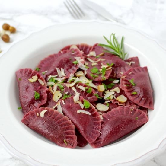 Ravioli with Beetroot & Hazelnut