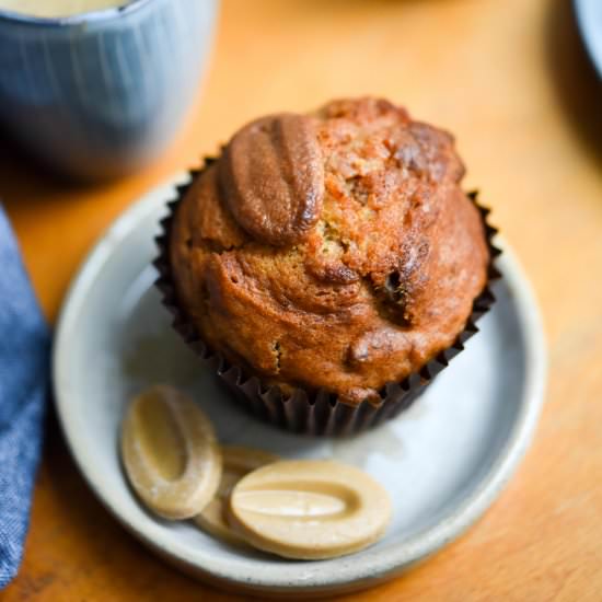 Banana, Pecan & Valrhona Dulcey Muffins