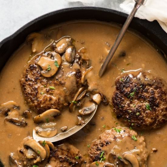 SALISBURY STEAK WITH MUSHROOM GRAVY