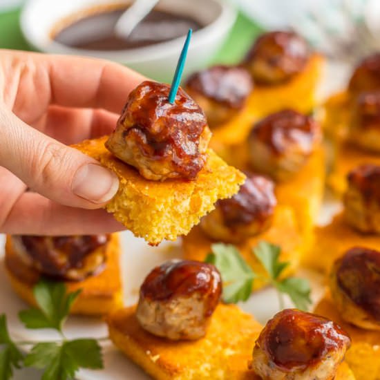BBQ chicken meatballs + cornbread