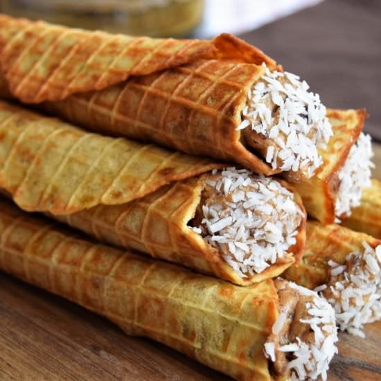Banana Waffles with Nutty Dates