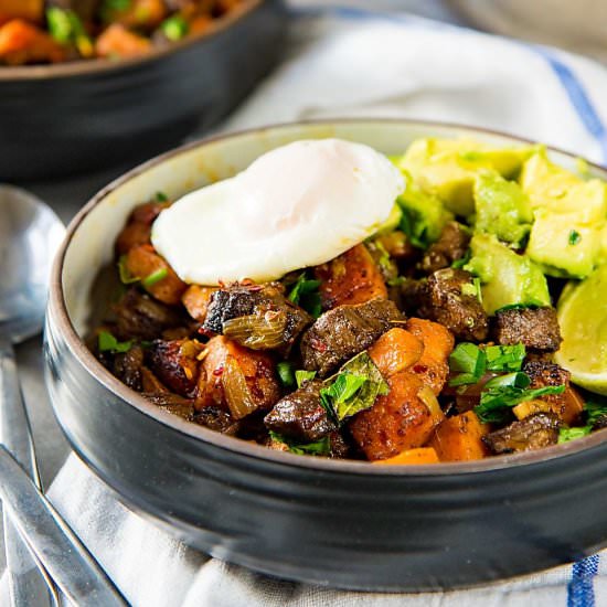 Steak and sweet potato hash