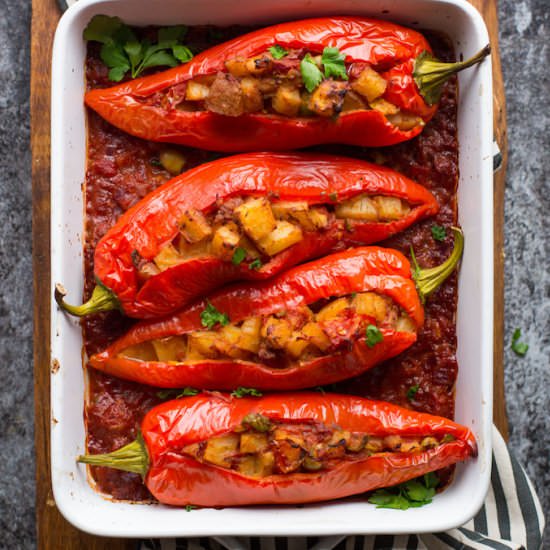 Potato & Olive Stuffed Peppers