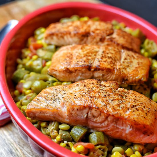 San Seared Salmon With Succotash