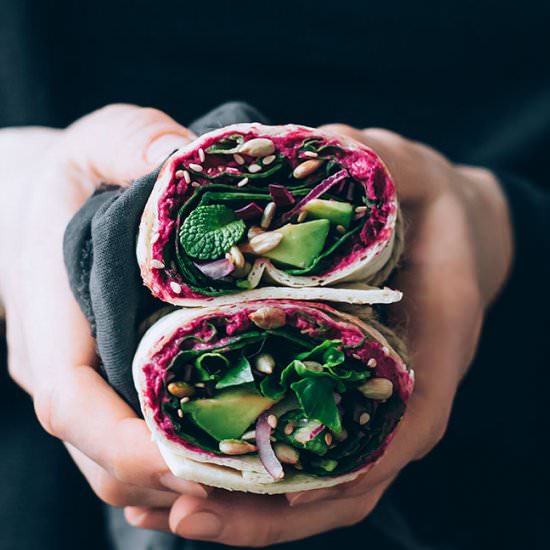 Spinach Wrap w/t Beet Hummus