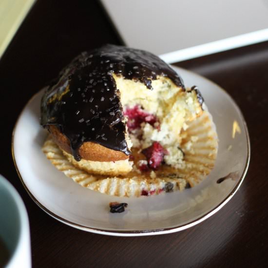 Chocolate Glazed Blackberry Muffins