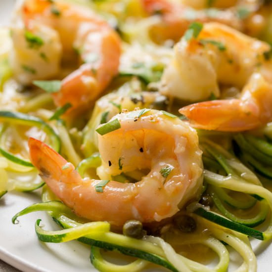 Shrimp Piccata over Zoodles