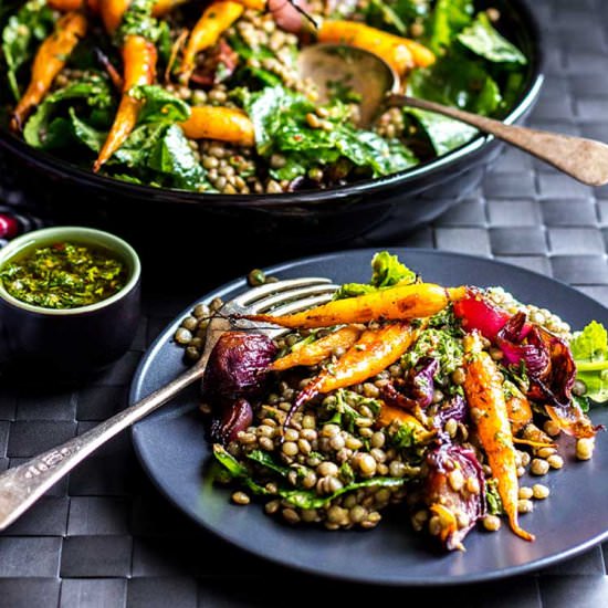 Lentil salad with baby carrots